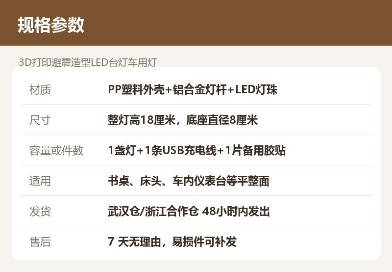 3D打印避震造型LED台灯车用灯 详情图