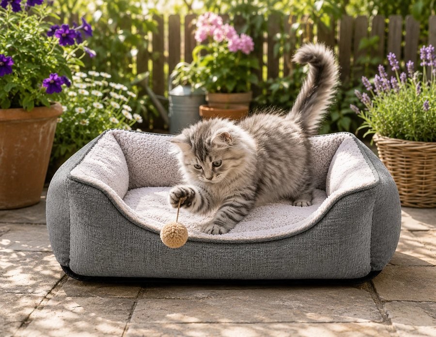 灰棕色宠物狗床猫窝柔软可洗毛绒垫